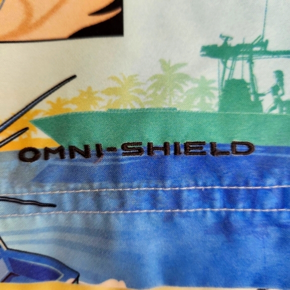 COLUMBIA CARGO SHORT PFG mens‎ 38W OMNI SHIELD Fish Print Board Blue Yellow Pink - Picture 4 of 12